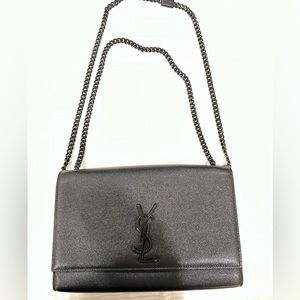 YSL Kate Medium Grain de Poudre Chain Bag, Black Hardware